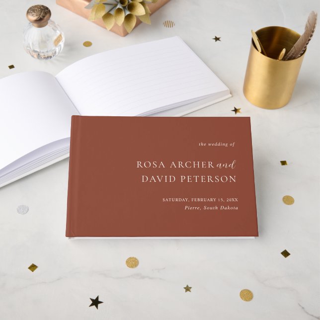 Rustic Copper Editorial Modern Wedding Guest Book (Front Open)