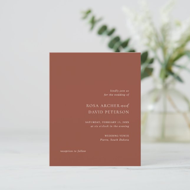 Rustic Copper Editorial Modern Wedding Invitation (Standing Front)