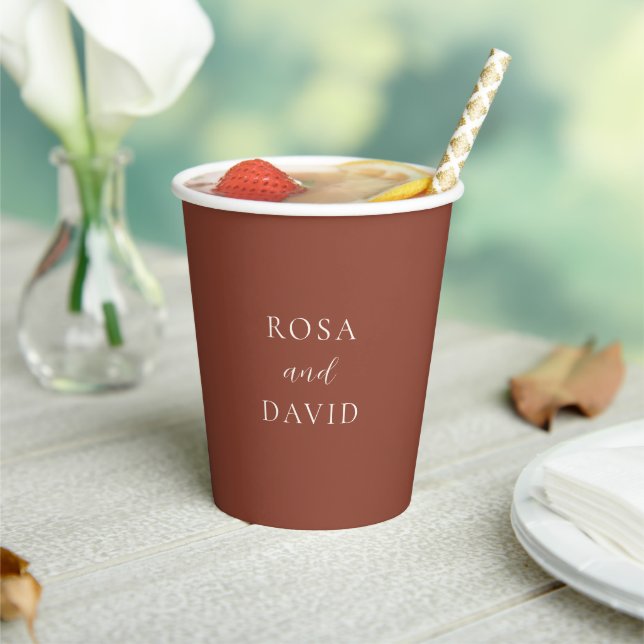 Rustic Copper Editorial Modern Wedding Paper Cups (Insitu)