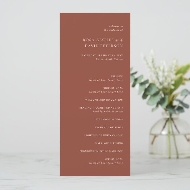 Rustic Copper Editorial Modern Wedding Program (Standing Front)