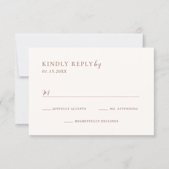Rustic Copper Editorial Modern Wedding RSVP Card (Front)