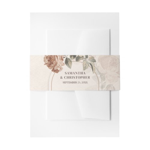 Rustic copper floral roses sage greenery arch  invitation belly band