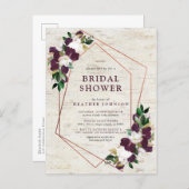 Rustic Copper Geometric Plum Floral Bridal Shower Announcement Postcard (Front/Back)