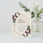 Rustic Copper Geometric Plum Floral Bridal Shower Announcement Postcard (Standing Front)