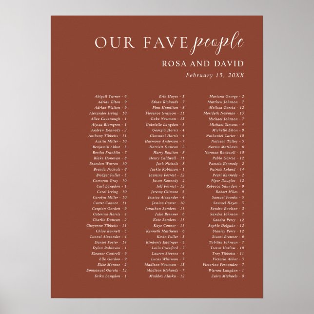 Rustic Copper Modern Wedding Seating Chart (Front)