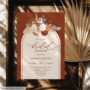 Rustic Copper Pampas Grass Floral Bridal Shower Invitation