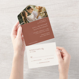 Rustic Copper Photo Editorial Modern Wedding All In One Invitation