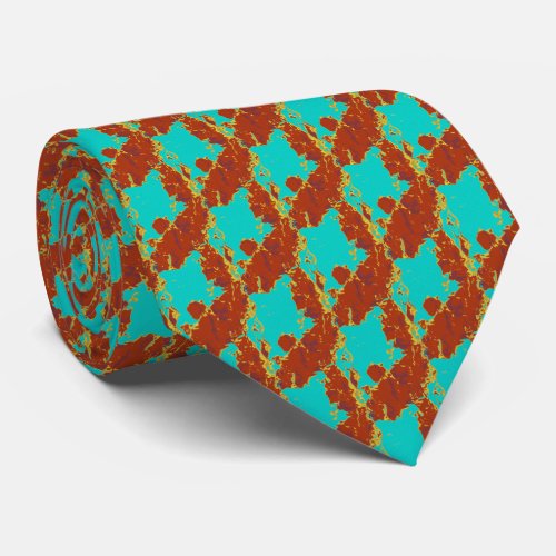 Rustic Copper Red Turquoise Blue Pattern Neck Tie