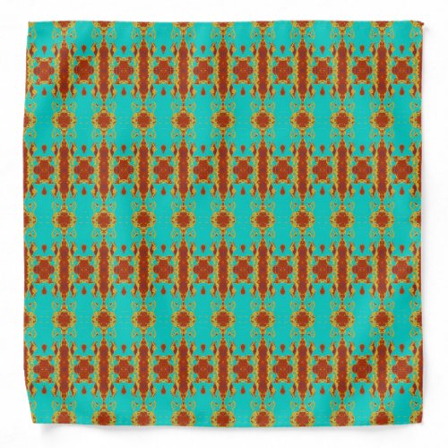 Rustic Copper Red Turquoise Green Pattern Bandana