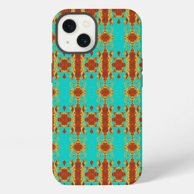 Rustic Copper Red Turquoise Green Pattern Iphone Case (Back)
