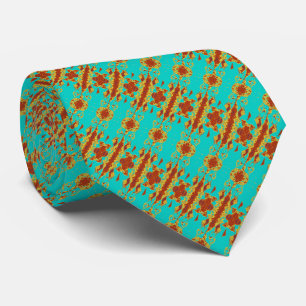 Rustic Copper Red Turquoise Green Pattern Neck Tie