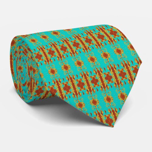 Rustic Copper Red Turquoise Green Pattern Neck Tie