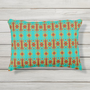 Rustic Copper Red Turquoise Green Pattern Outdoor Pillow