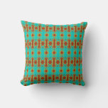 Rustic Copper Red Turquoise Green Pattern Throw Pillow