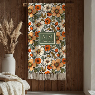 Rustic Copper Sage Olive Fall Floral Aesthetic Fleece Blanket