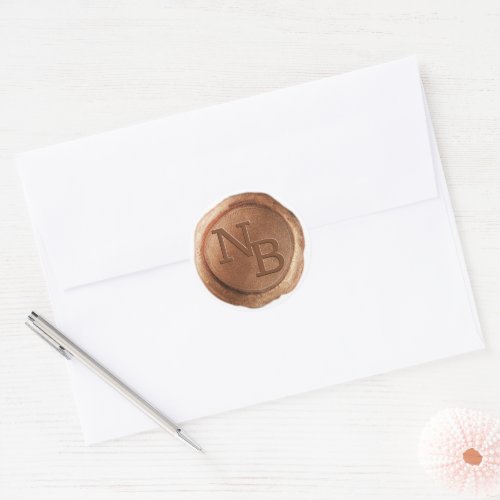 Rustic Copper Wax Seal Initials Envelope Sticker