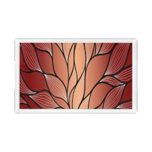 Rustic Coppery Bronze Leave Pattern Acrylic Tray