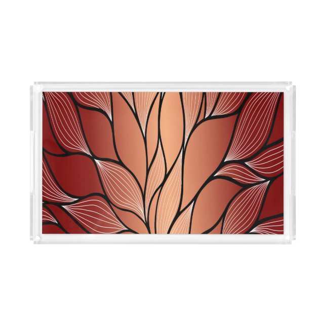 Rustic Coppery Bronze Leave Pattern  Acrylic Tray (Front)
