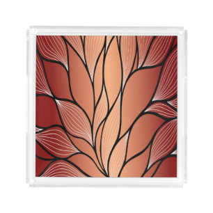 Rustic Coppery Bronze Leave Pattern Acrylic Tray