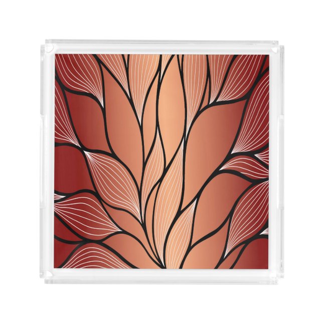 Rustic Coppery Bronze Leave Pattern  Acrylic Tray (Front)