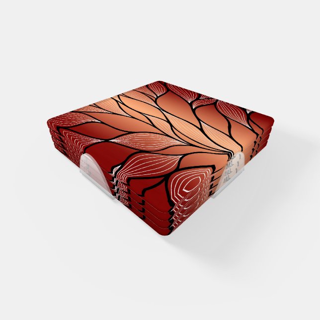 Rustic Coppery Bronze Leave Pattern  Coaster Set (Set)