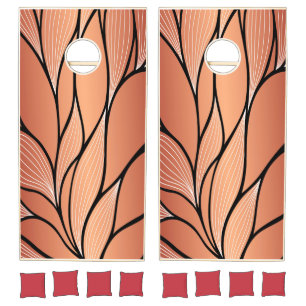 Rustic Coppery Bronze Leave Pattern Cornhole Set