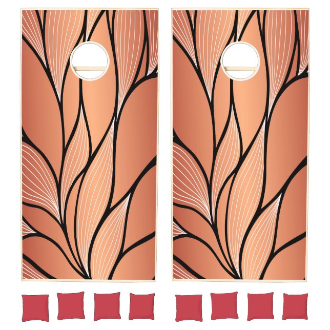 Rustic Coppery Bronze Leave Pattern  Cornhole Set (Set)