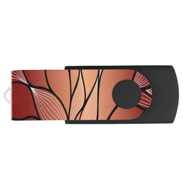 Rustic Coppery Bronze Leave Pattern  Flash Drive (Back)
