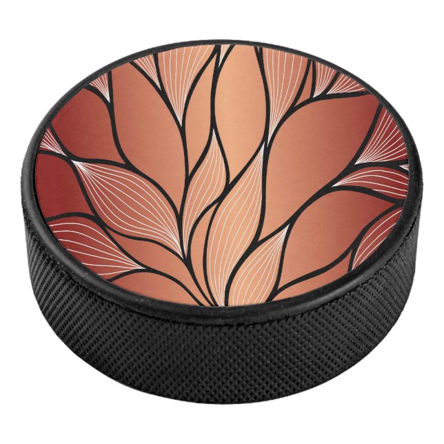 Rustic Coppery Bronze Leave Pattern  Hockey Puck (3/4)