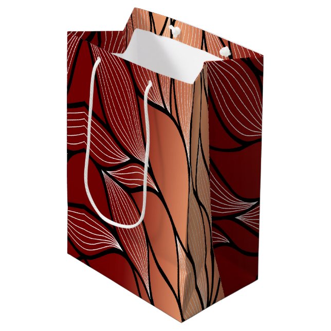 Rustic Coppery Bronze Leave Pattern  Medium Gift Bag (Front Angled)