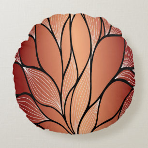 Rustic Coppery Bronze Leave Pattern  Round Pillow