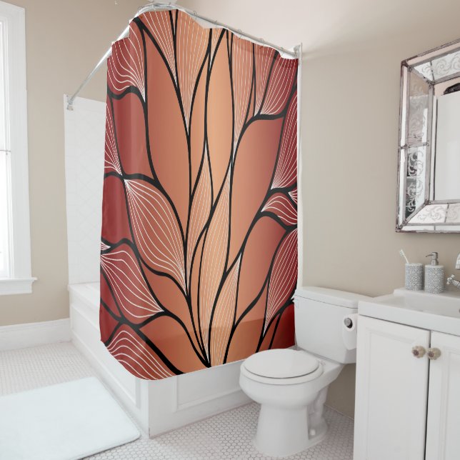 Rustic Coppery Bronze Leave Pattern  Shower Curtain (In Situ)