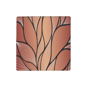 Rustic Coppery Bronze Leave Pattern  Stone Magnet