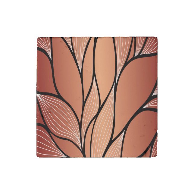 Rustic Coppery Bronze Leave Pattern  Stone Magnet (Front)