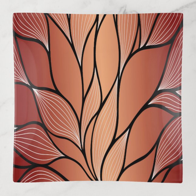 Rustic Coppery Bronze Leave Pattern  Trinket Tray (Front)
