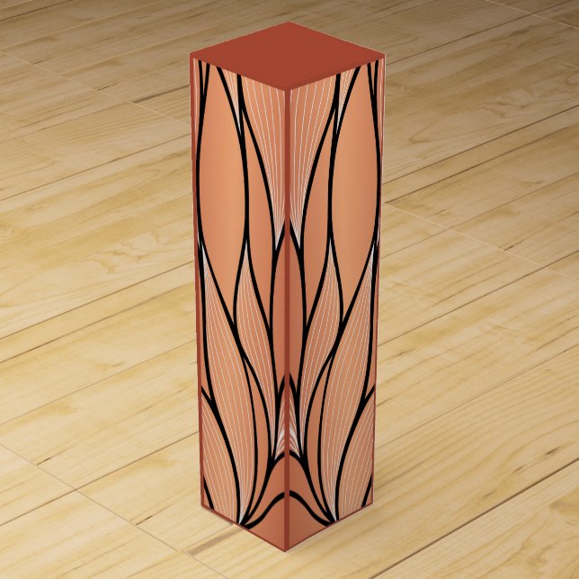 Rustic Coppery Bronze Leave Pattern  Wine Box (Front)