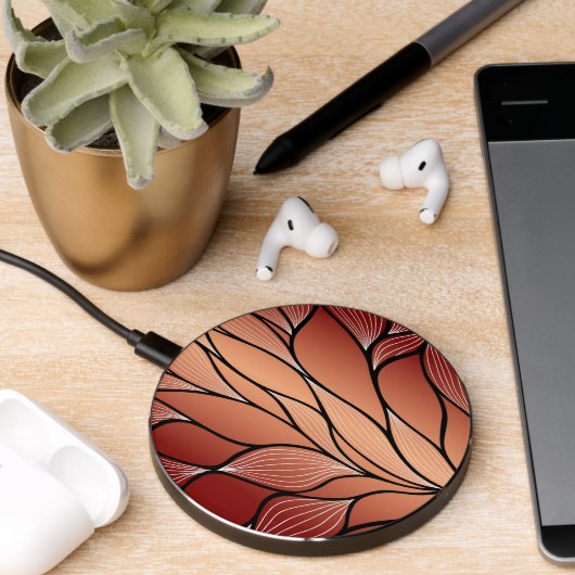 Rustic Coppery Bronze Leave Pattern Wireless Charger (Desk 2)