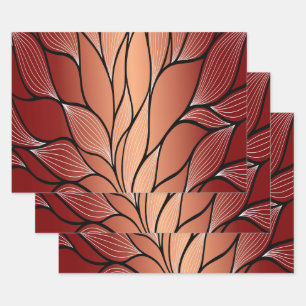 Rustic Coppery Bronze Leave Pattern Wrapping Paper Sheets