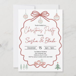 Rustic Coquette Red Green Christmas Party Invitation