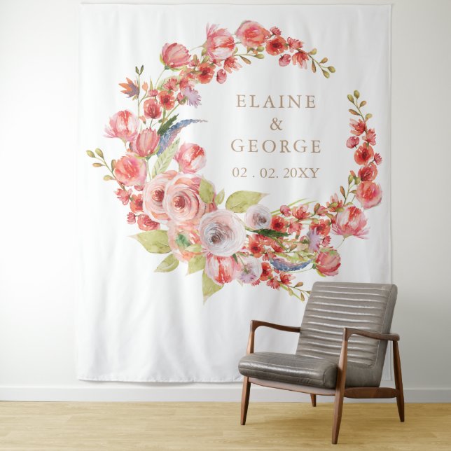 Rustic Coral Blush Floral Wedding Backdrop (In Situ)