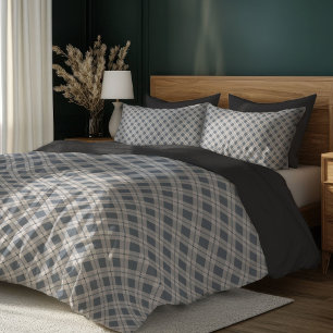 Rustic Coral Grey Duvet with Plaid Pattern Cover