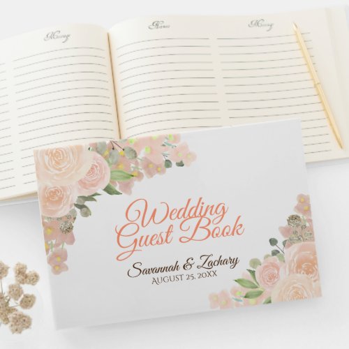Rustic Coral Peach Floral Boho Chic Wedding Guest Book