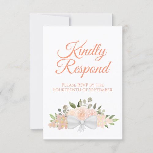 Rustic Coral Peach Floral Bouquet Wedding RSVP Card