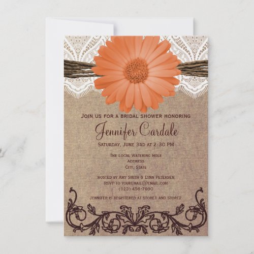 Rustic Coral Peach Flower Bridal Shower Invitation