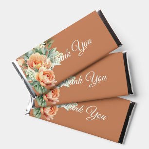 Rustic Coral Peach Flower Greenery Candy Wrapper Hershey Bar Favors