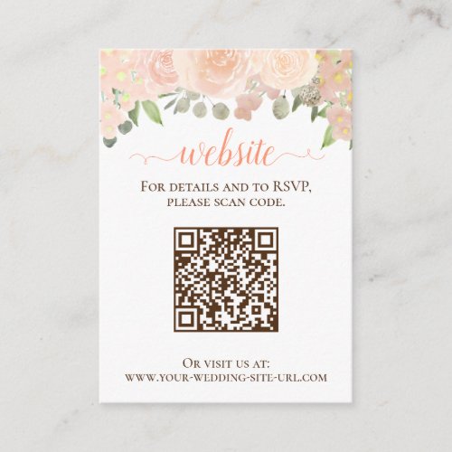 Rustic Coral Peach Roses Wedding Website QR Code Enclosure Card