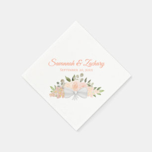 Rustic Coral Peach Watercolor Floral Wedding Napkins