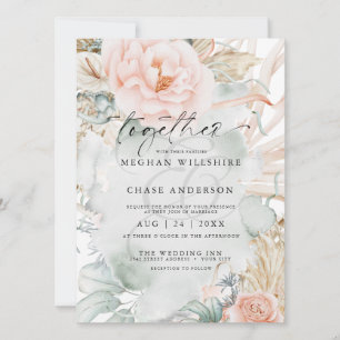 Rustic Coral Rose Floral Watercolor  Invitation