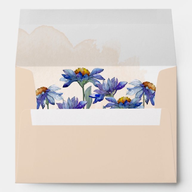 Rustic Coral + Watercolor Purple Daisies Envelope (Back (Bottom))