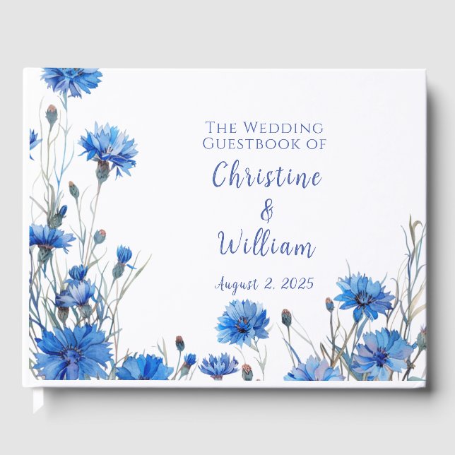 Rustic Cornflowers Personalized Wedding Guest Book (Front)